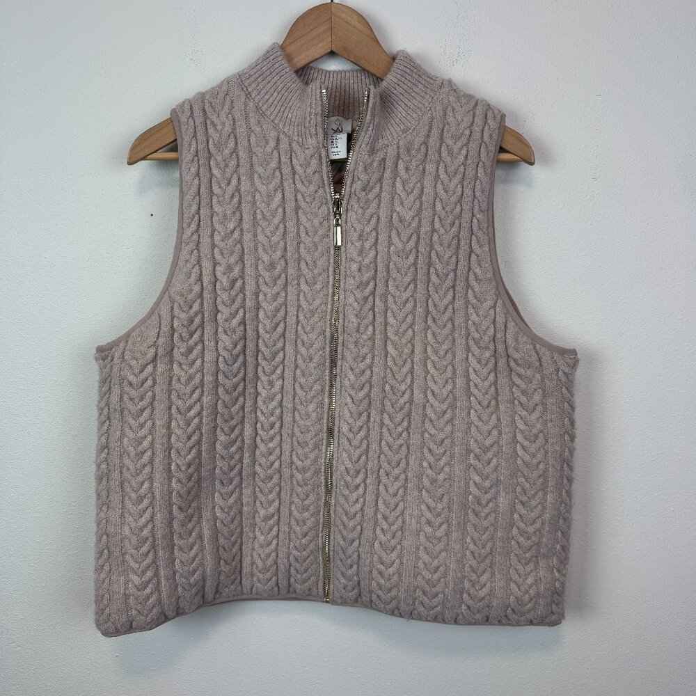 Joie Cable Knit Puffer Vest Womens XL beige full zip